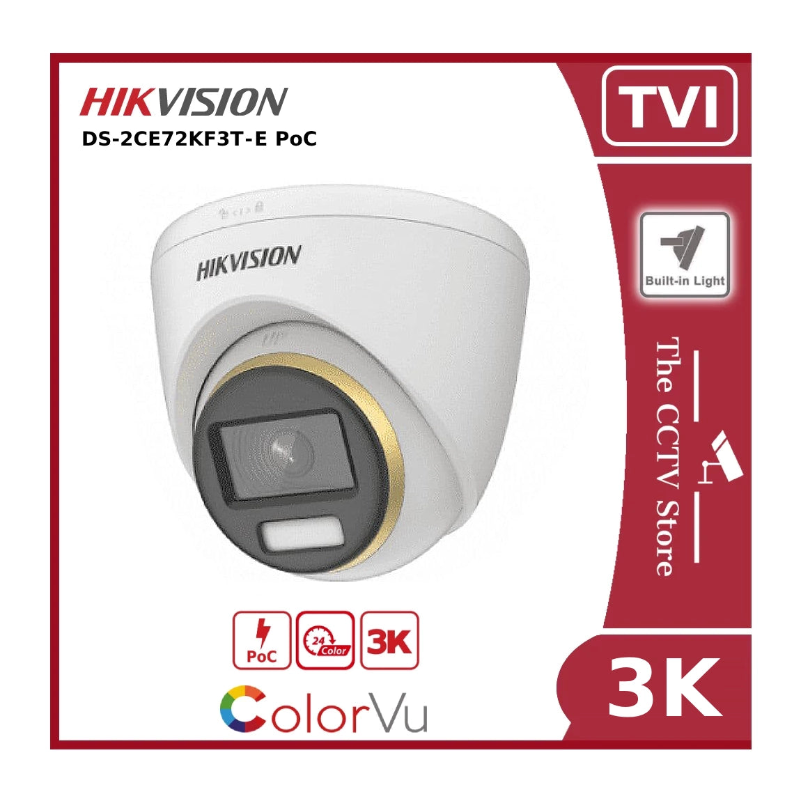 3K PoC Hikvision DS-2CE72KF3T-E PoC 3K ColorVu TVI Fixed Turret Camera - Offer
