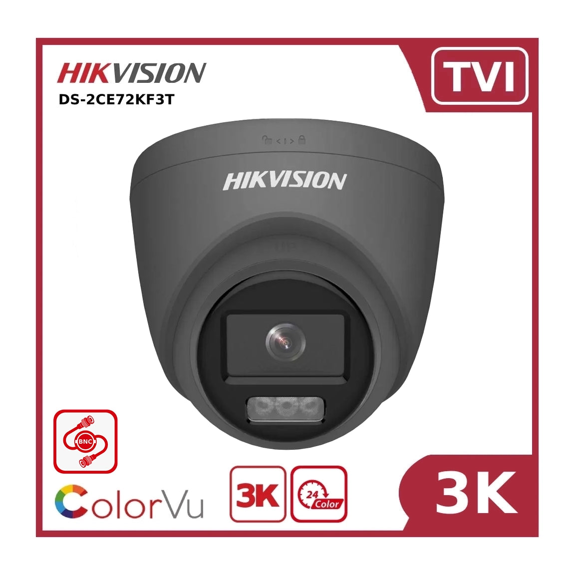 3K Hikvision DS-2CE72KF3T 3K ColorVu TVI Fixed Turret Camera (Grey) - Offer