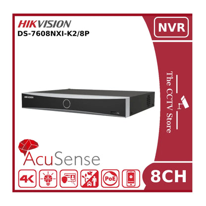 Hikvision DS-7608NXI-K2/8P 4K AcuSense PoE 8 Channel NVR With 2HDD Bays