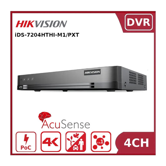 Hikvision iDS-7204HTHI-M1/PXT 4-Channel 8MP Hybrid PoC AI DVR with Smart Motion Detection & AOC