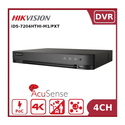 Hikvision iDS-7204HTHI-M1-PXT 4-Channel 8MP Hybrid PoC AI DVR with Smart Motion Detection & AOC