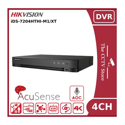 Hikvision iDS-7204HTHI-M1/XT 8MP TVI 4 Channel AcuSense AoC Turbo HD Hybrid DVR With TVI Two-Way Audio Technology Support