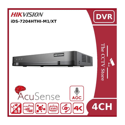 Hikvision iDS-7204HTHI-M1/XT 8MP TVI 4 Channel AcuSense AoC Turbo HD Hybrid DVR With TVI Two-Way Audio Technology Support