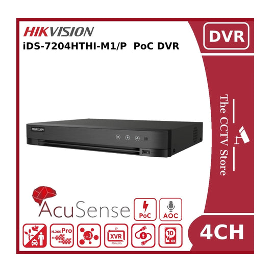 Hikvision iDS-7204HTHI-M1/P 8MP 4K 4 Channel Turbo HD AcuSense Hybrid PoC DVR with AoC