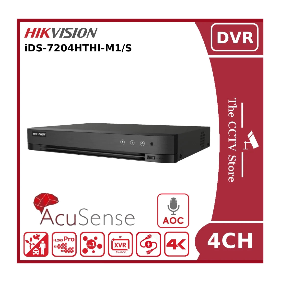 Hikvision iDS-7204HTHI-M1/S 8MP TVI 4 Channel AcuSense AoC 4K Turbo Hybrid DVR