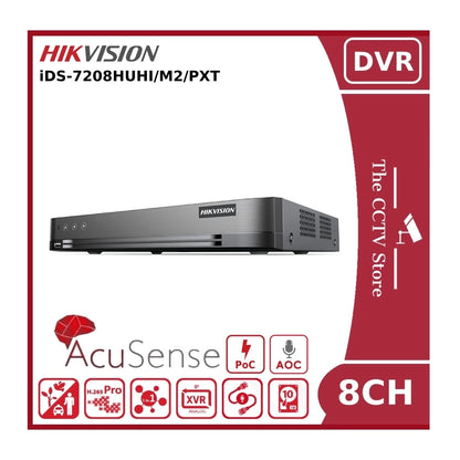 Hikvision 8CH iDS-7208HUHI-M2/PXT 8 Channel 5MP 4K-Lite AcuSense PoC DVR with AoC