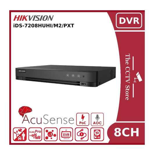 Hikvision 8CH iDS-7208HUHI-M2/PXT 8 Channel 5MP 4K-Lite AcuSense PoC DVR with AoC
