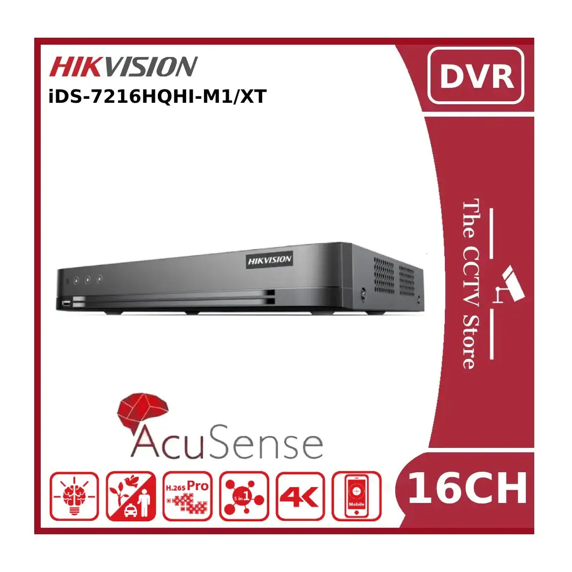 Hikvision iDS-7216HQHI-M1/XT 16 Channel 1080P Acusense 1U DVR