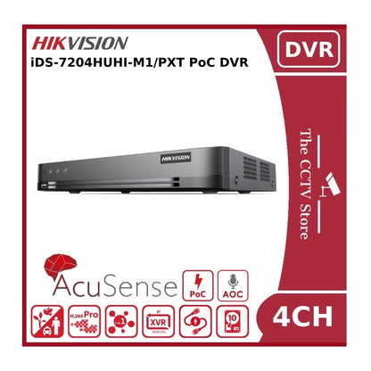 Hikvision iDS-7204HUHI-M1/PXT 8MP-Lite 4 Channel Turbo HD AcuSense Hybrid PoC & AoC DVR with TVI Two Way Audio Support