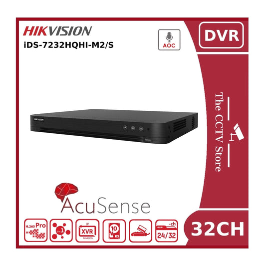 4MP Hikvision iDS-7232HQHI-M2/S 32 Channel 1080p 1U H.265 AcuSense DVR - 2 Bays