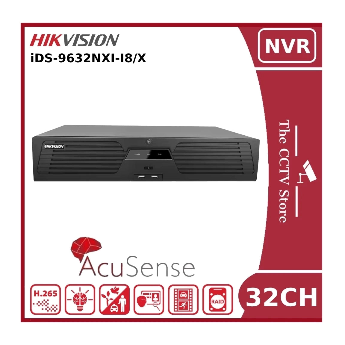 Hikvision iDS-9632NXI-I8/X 32 Channel Non-PoE 12MP 4K DeepinMind NVR With AcuSense & 8 HDD Bays