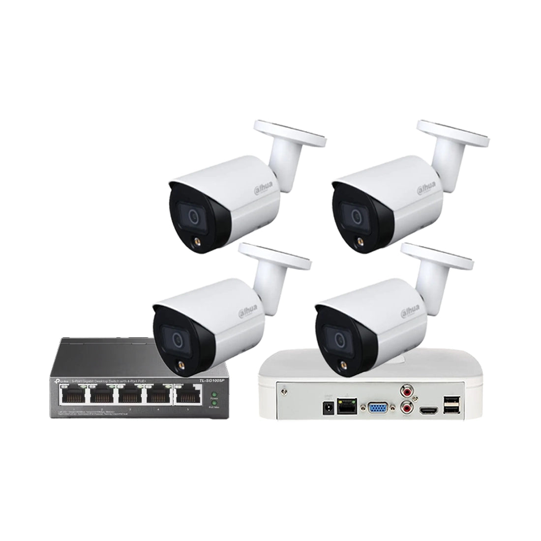 Dahua 4MP Full Colour 8-Channel 4-Camera IP Kit with DHI-NVR2108-4KS2 + 1TB HDD + 4-Port PoE Switch + Free Wi-Fi Range Extender