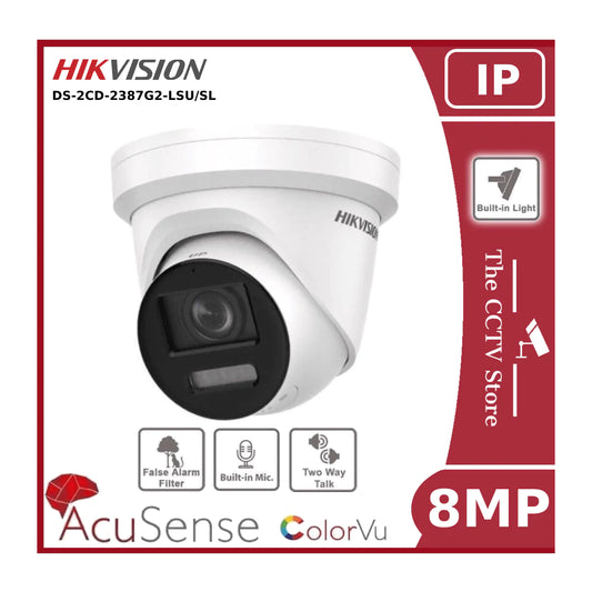 8MP Hikvision DS-2CD2387G2-LSU/SL 4K ColorVu IP CCTV Camera PoE With Two Way Talk - White