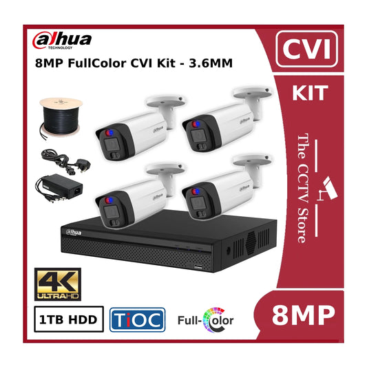 8MP 4 Channel 4K CVI CCTV Kit - 4 x ME1809THP-A-PV 4K TiOC Bullet Cameras 3.6MM + 4CH 4K XVR + 1TB HDD + PSU