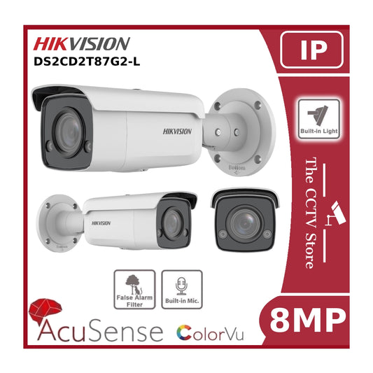 8MP DS-2CD2T87G2-L ColorVu Fixed Bullet Network Camera With AcuSense and Strobe Light