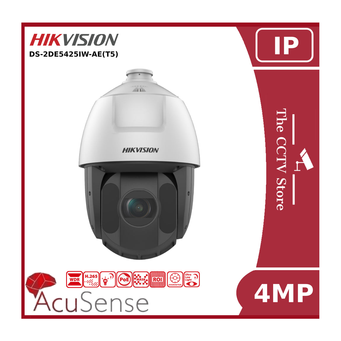 4MP Hikvision PTZ DS-2DE5425IW-AE (T5) 25x Zoom IP Network PTZ Camera, 150m Smart IR
