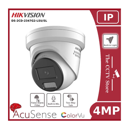 4MP DS-2CD2347G2-LSU/SL ColorVu Turret Network Camera W/ Mic & Speaker- Two Way Audio - White