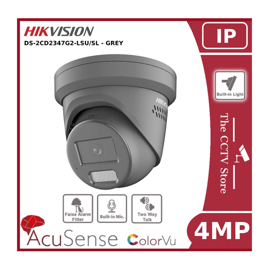 4MP DS-2CD2347G2-LSU/SL ColorVu Turret Network Camera With Mic & Speaker Two Way Audio - 2.8mm Grey