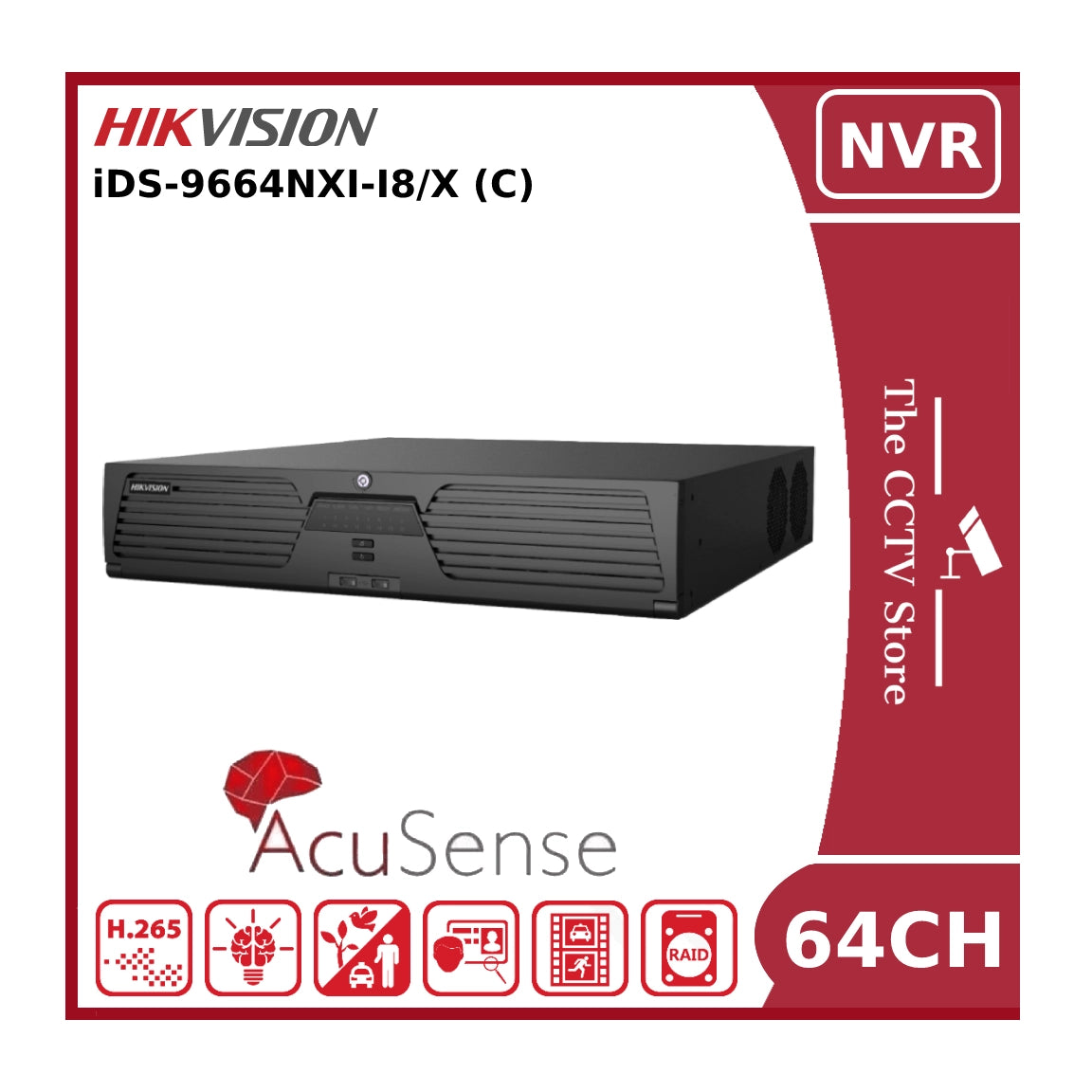 Hikvision iDS-9664NXI-I8/X 64 Channel Non-PoE 12MP 4K DeepinMind NVR With AcuSense & 8 HDD Bays