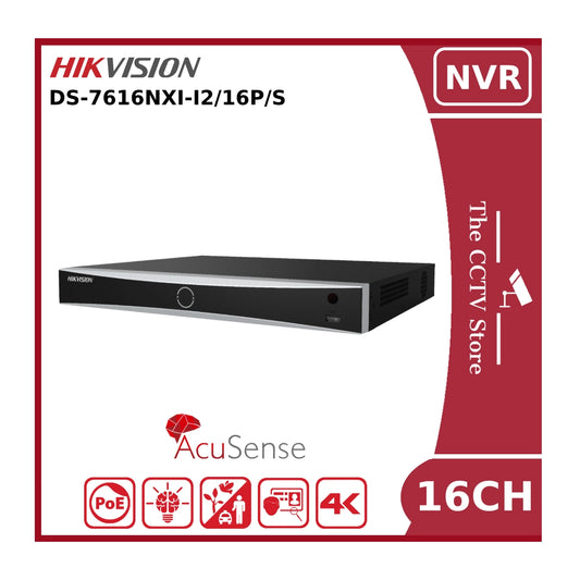 Hikvision DS-7616NXI-I2/16P/S 12MP AcuSense PoE 16 Channel NVR With 2HDD Bays