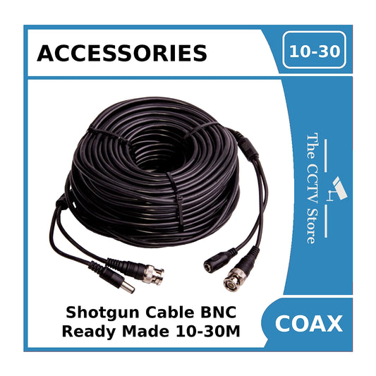 Coaxial Shotgun CCTV Cable with BNC and DC Jack Connectors - Ready Made - 10-30m