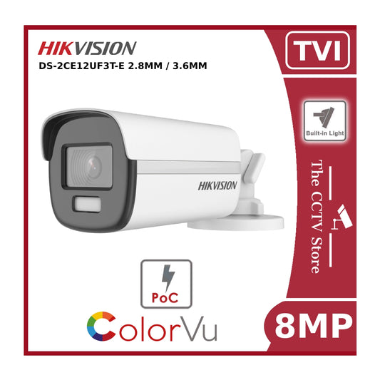 8MP 4K DS-2CE12UF3T-E ColorVu POC Fixed Bullet Camera 40M White Light - TVI