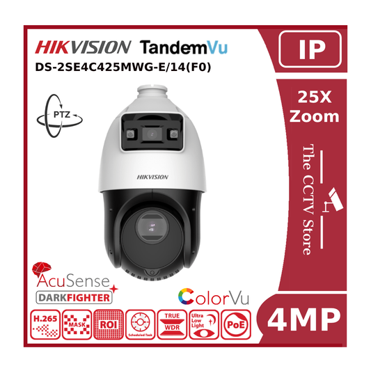 4MP Hikvision DS-2SE4C425MWG-E (14F0) TandemVu 4-inch 25X Colorful & IR Network Speed Dome