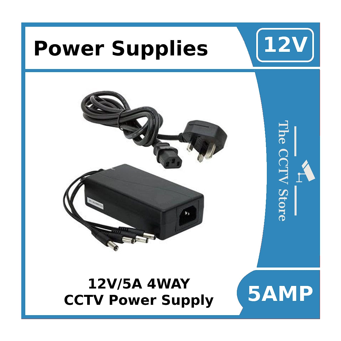Power Supply 12V/5A 4 Way for CCTV Cameras -12vDC Power Supply 5amp 4 Way