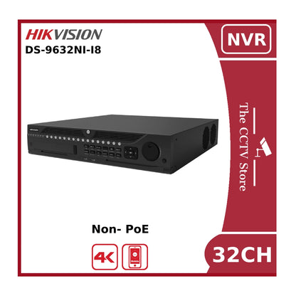 Hikvision DS-9632NI-I8 Non-PoE 32 Channel 12MP 4K NVR With DVD/RW, USB & 8 HDD Bays