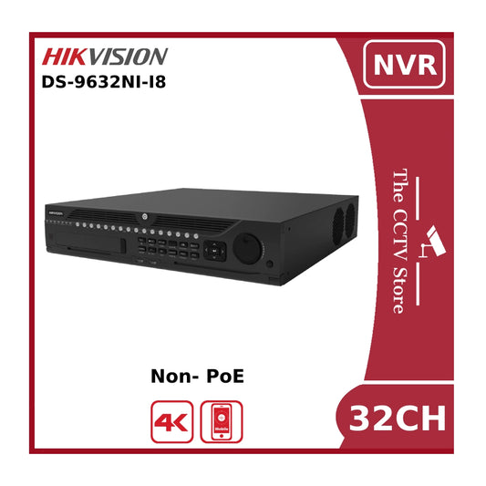 Hikvision DS-9632NI-I8 Non-PoE 32 Channel 12MP 4K NVR With DVD/RW, USB & 8 HDD Bays