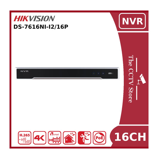 Hikvision DS-7616NI-I2/16P 12MP PoE 16 Channel NVR With 2HDD Bays