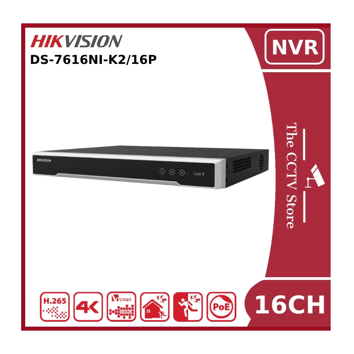 Hikvision DS-7616NI-K2/16P 12MP PoE 16 Channel NVR With 2HDD Bays