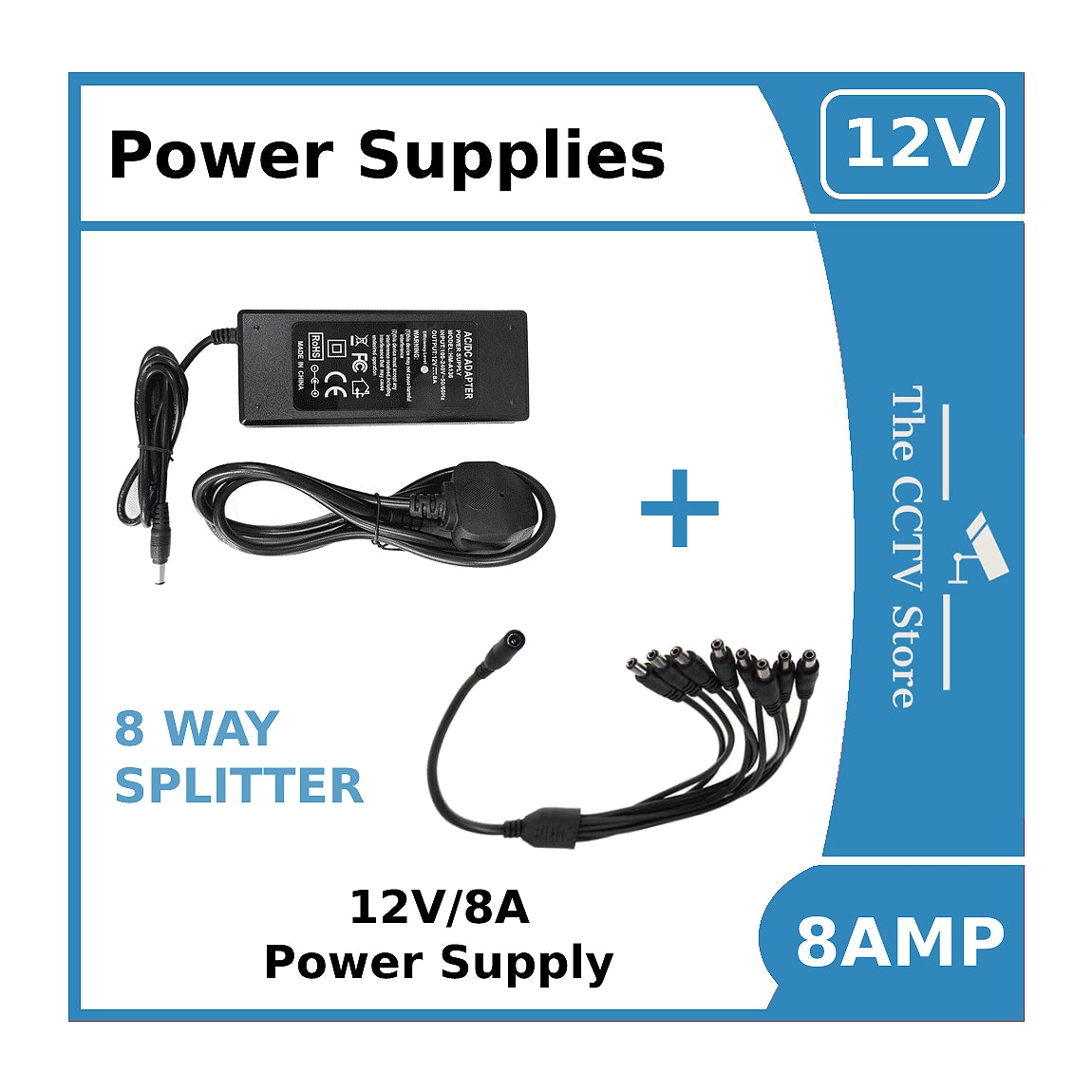 Power Supply 12V/8A for ColorVu CCTV Cameras -12vDC Power Supply 8amp