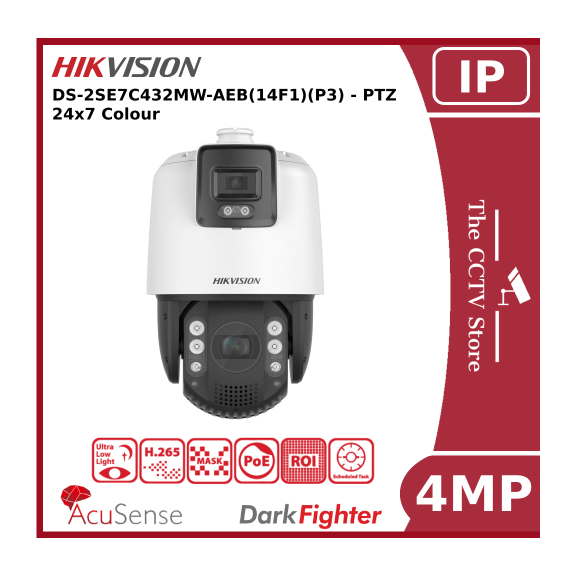 Hikvision IP PTZ DS-2SE7C432MW-AEB(14F1)(P3) TandemVu 7-inch 4 MP 32X Colorful & IR Network Speed Dome Camera