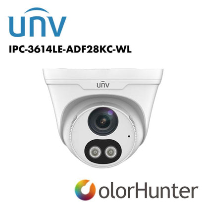 4MP Uniview ColorHunter - 24/7 Colour - HD Turret Network Camera With 2 Way Audio 2.8mm IR and Warm Light Illumination IPC3614LE-ADF28KC-WL