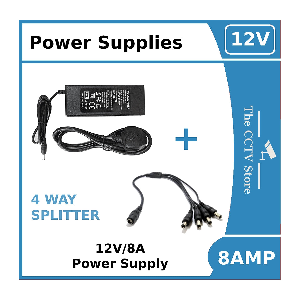 Power Supply 12V/8A for ColorVu CCTV Cameras -12vDC Power Supply 8amp