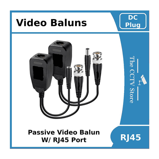 HD-CVI/TVI/AHD Passive Video Balun with Power Connector and RJ45 CAT5 Data Transmitter - 1 Pair