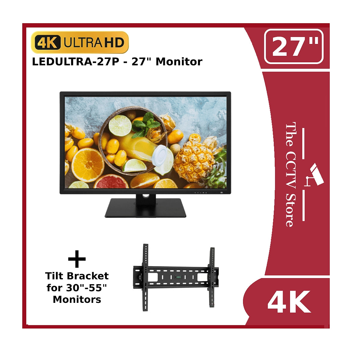 27" 4K ULTRA HD Monitor - CCTV Large Display LED Monitor 16:9 & 2 HDMI Ports
